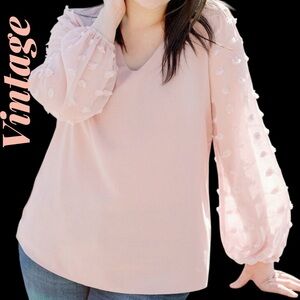 Vintage Blush Pink Blouse for Women Size XXL